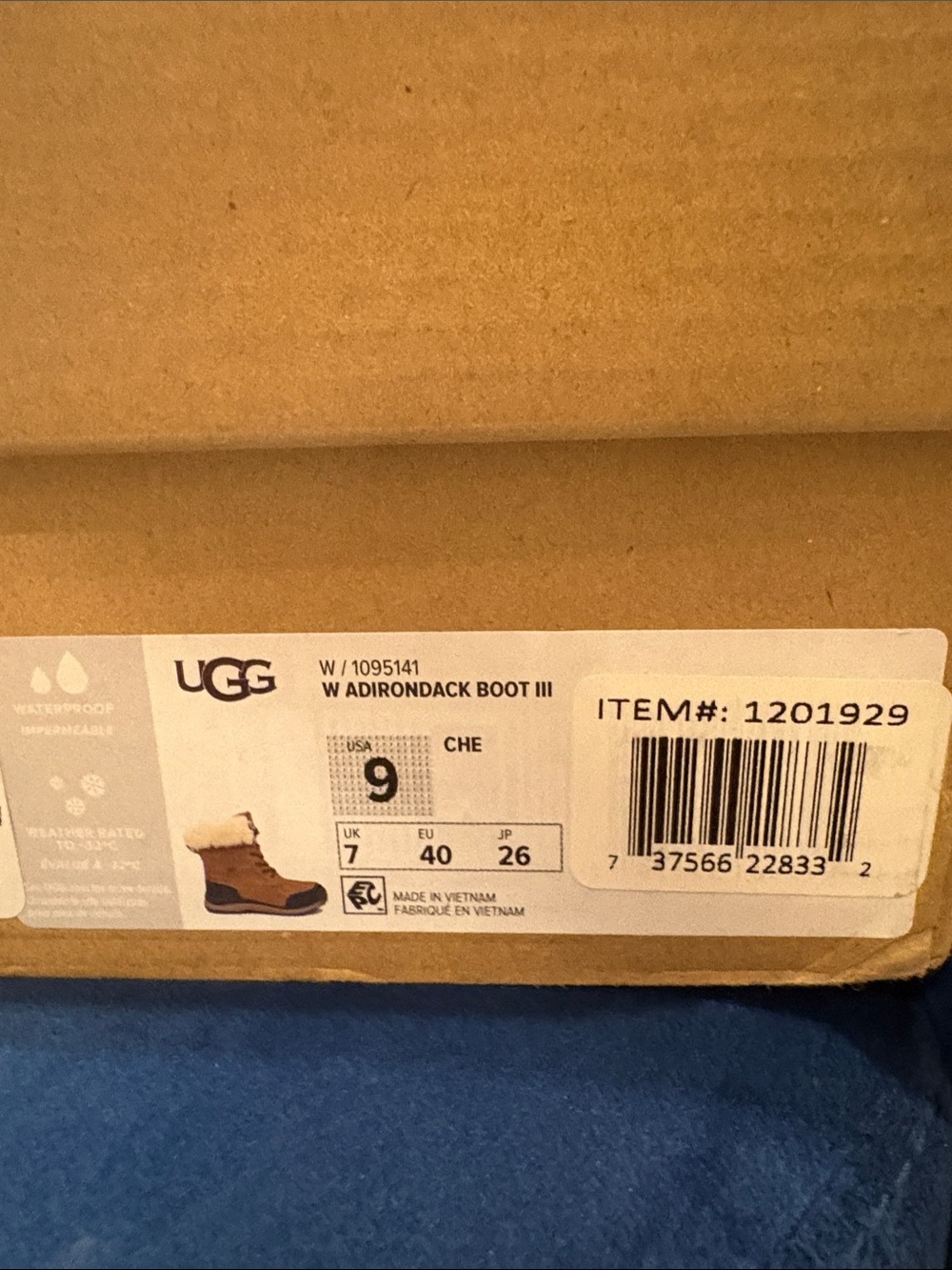 NWB UGG Women's Waterproof Laceup Winter Adirondack Boot III Chestnut/Tan 9 Shoe - Picture 10 of 11